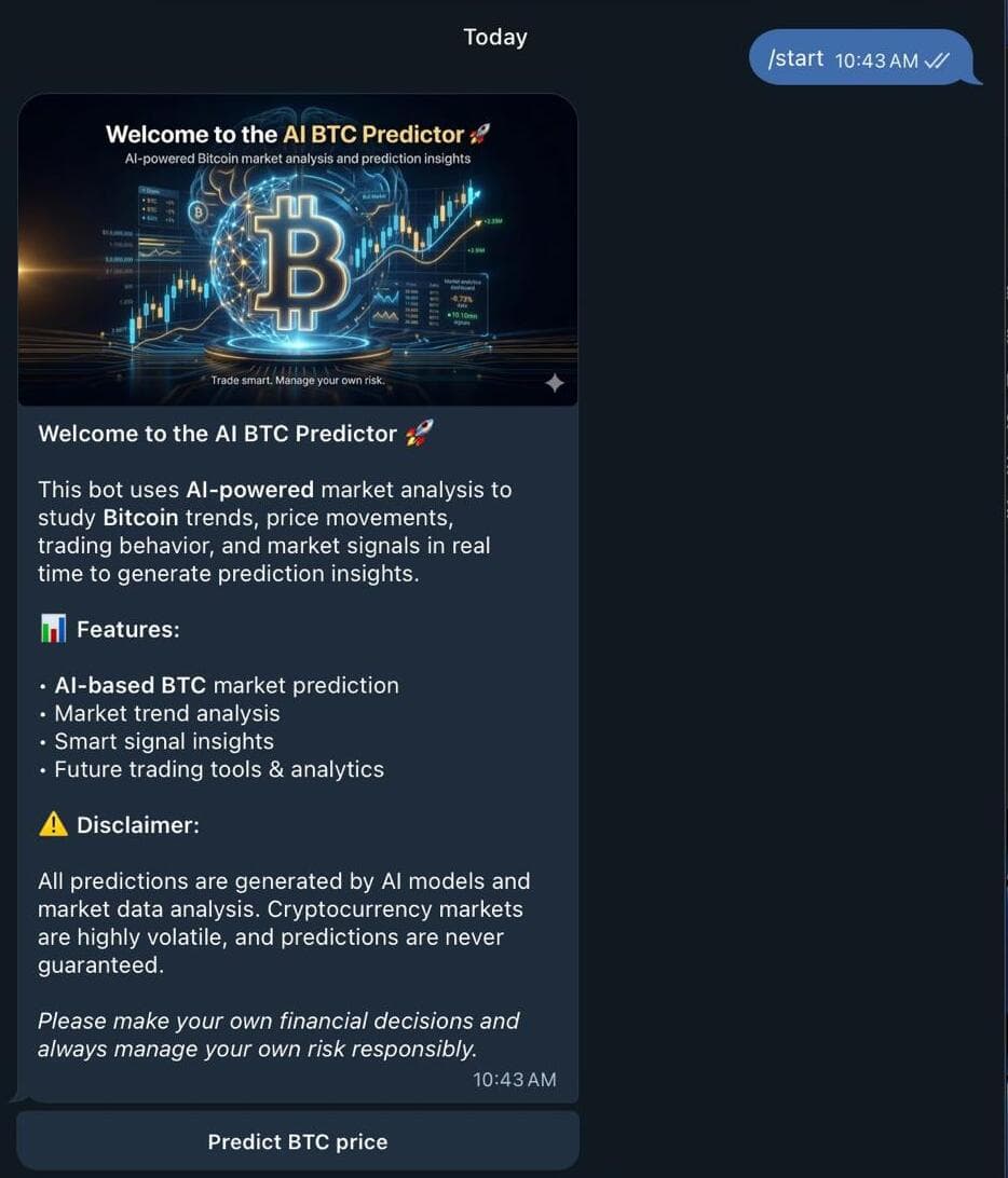 Vira AI Telegram start screen
